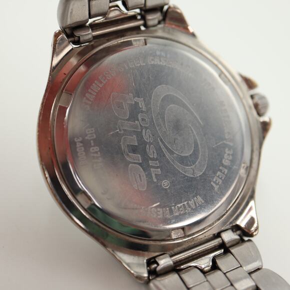 Fossil Blue Panda 40mm Watch 24 Hour Calendar Steel Bracelet BQ8775 New Battery - Picture 12 of 12